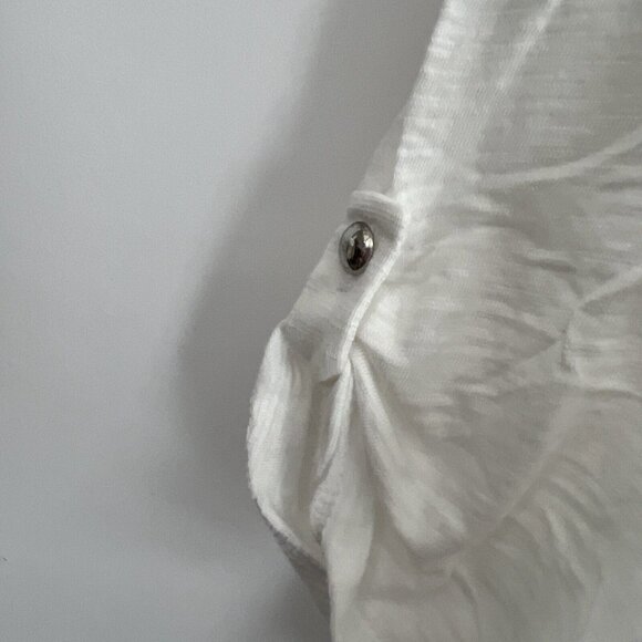 Chicos Womens Ultimate Tee XL Bright White 3/4 Tab Sleeve Silver Buttons Slub - Picture 4 of 8